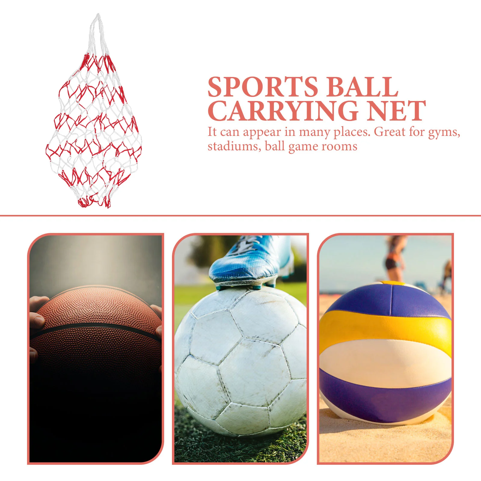 

Handy Large Ball Carrier Net Polypropylene Braided Mesh Bag Portable Non-Slip Handle for Basketball Soccer Volleyball Sports