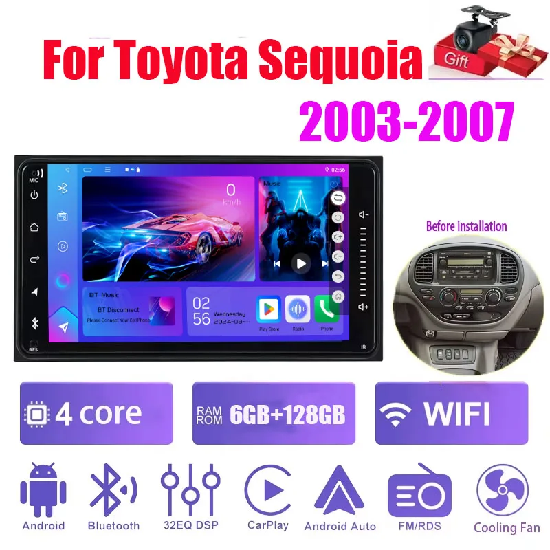 

7" 6+128GB Double Din Apple Carplay Android Auto Car Stereo Radio Head Unit For Toyota Sequoia 2003-2007 Multimedia Player