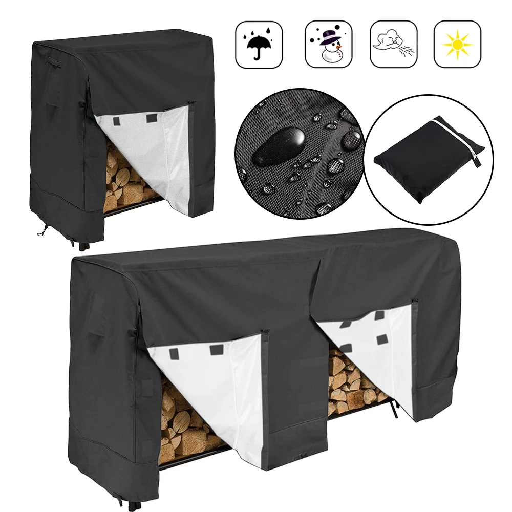 Black 4/8-Feet Heavy Duty Waterproof Outdoor Fire Wood Protection Cover Keep Your Log Rack From Uv Rain Mildew And Mold