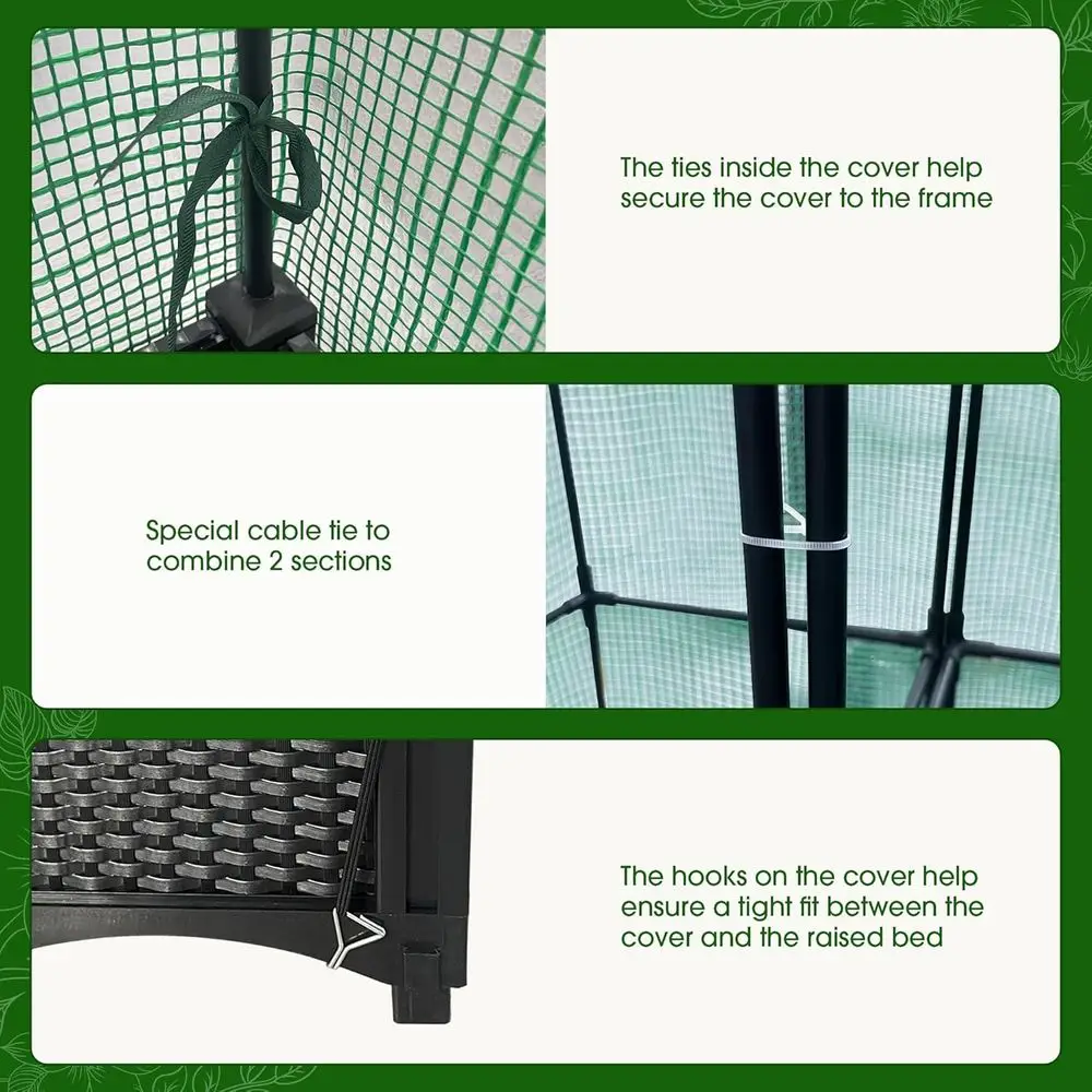 Grand lit de jardin vertical en plastique noir avec serre, treillis et système d'arrosage automatique pour tomates et plantes grimpantes