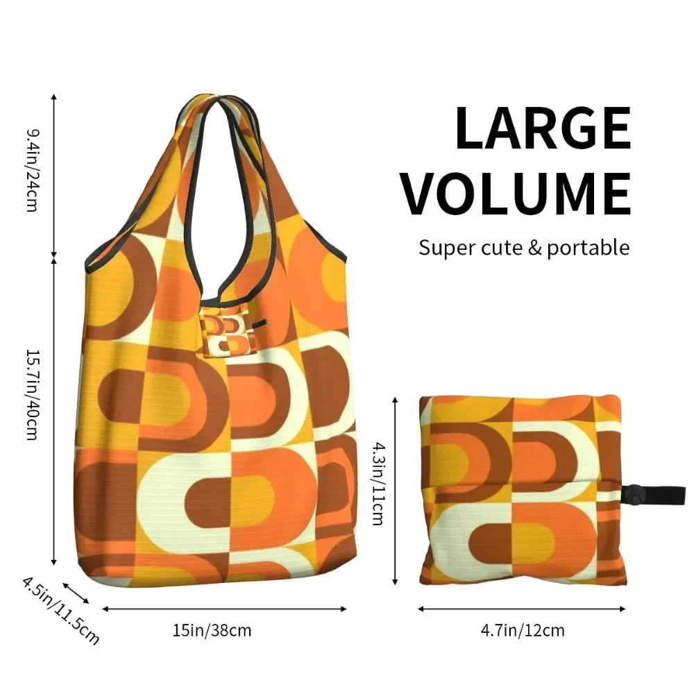 70s Pattern Retro Inustrial In Orange And Brown Tones Shopping Bags Portable Large Groceries Geometric Colorful Tote Bags