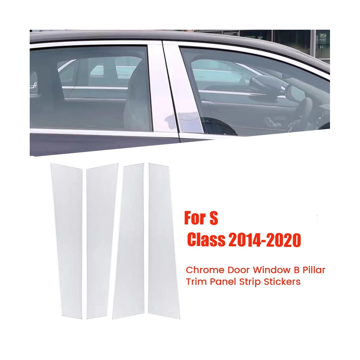 4Pcs Chrome Door Window B Pillar Bright Strip for Mercedes Benz S Class 2014-2020 Exterior Window Center Post Trim