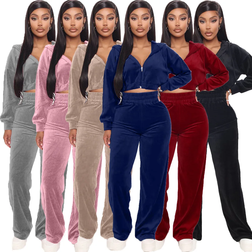 

Pant Set Women Two Piece Sets Hooded Zipper Matching Sets Short Coats Tracksuit Long Pants High Elastic Waist Streetwear Y2k