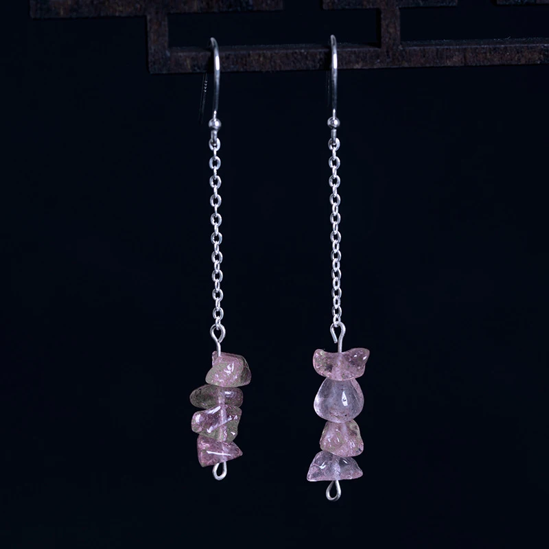 Novelty Amethyst Rose Quartz Natural Stone Dangle Earrings For Women Girls Chain Tassel Beads Earing Jewelry Arete Party Gift