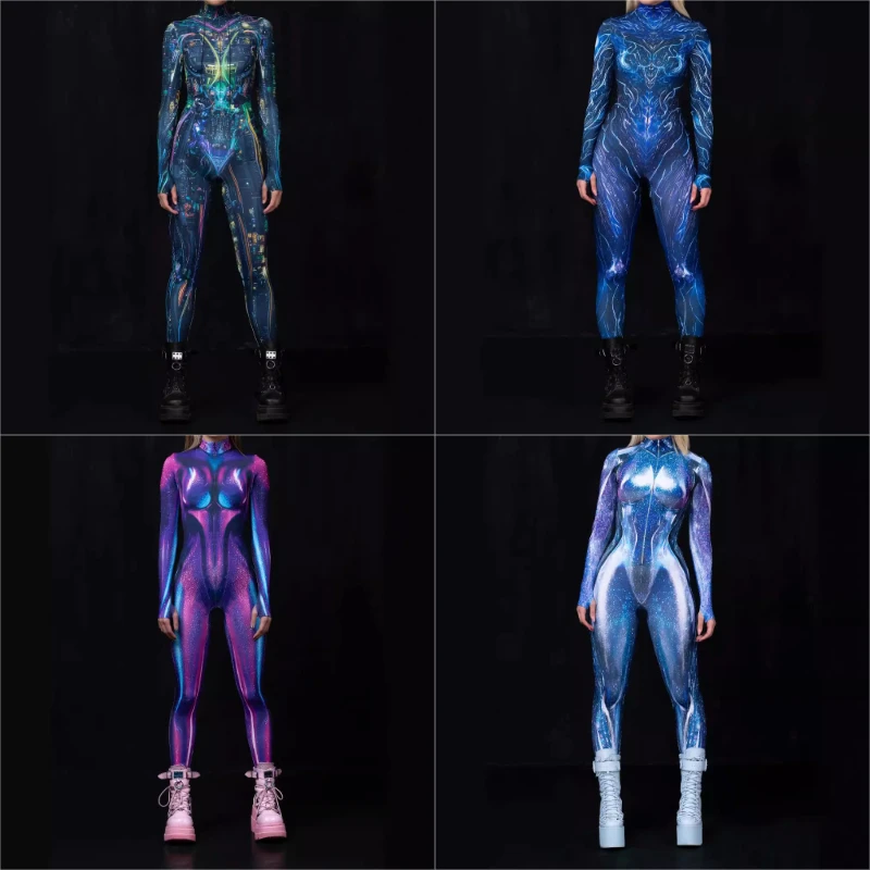 

Women New Urban Fantasy Body Art Bodysuit Gothic 3D Skeletal Paint Street Style Halloween Terror Costume for Comic Events