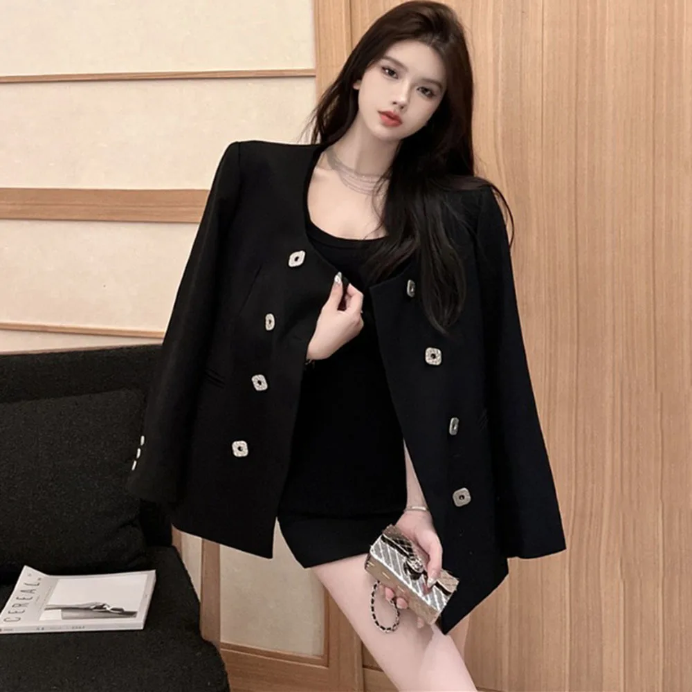 

French Suit Jackets For Women Autumn Winter Korean Fashion High Street Casual Blazer Coat Double Breasted Loose Outerwear Casaco