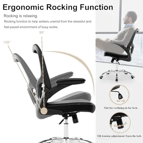 

Mid-Back Ergonomic Office Chair Featuring Mesh Backrest, PU Leather Seat, Flip-Up Armrests, Lumbar Support, Adjustable Height