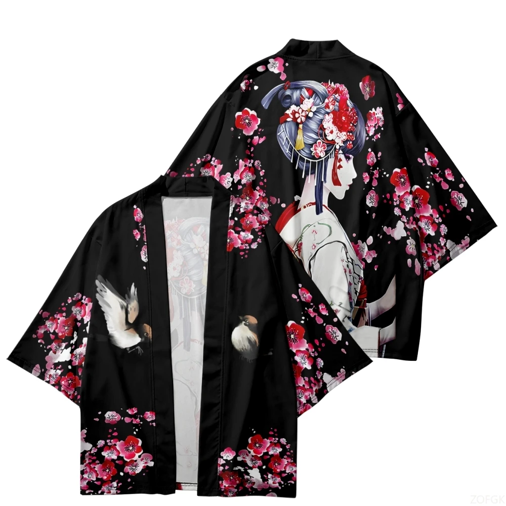 Summer Beach Japanese Cosplay Kimono Harajuku Cartoon Printed Cardigan Haori Fashion Kimono Top