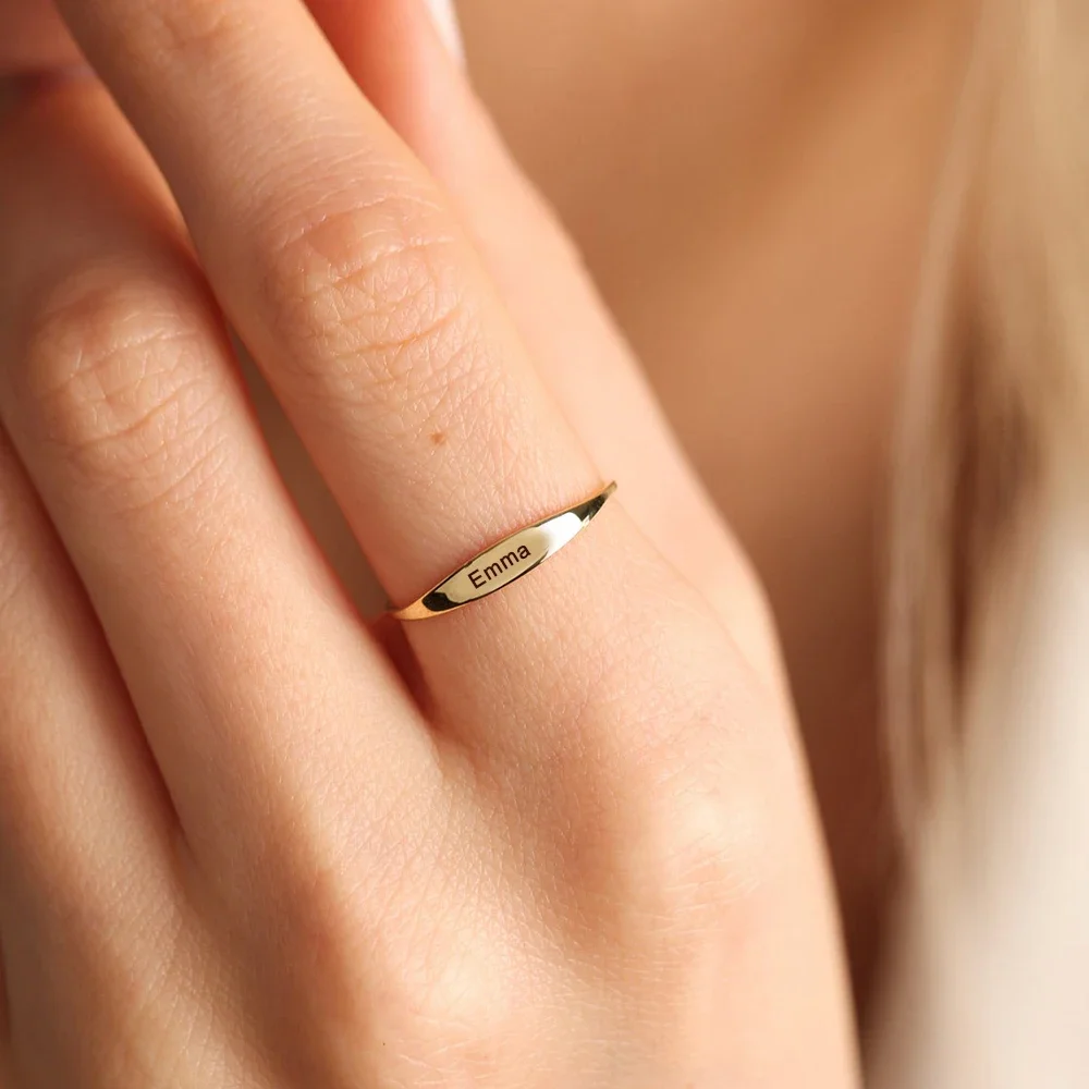 Anillos con nombre personalizado Cazador para mujer, acero inoxidable, Color dorado, fecha personalizada, número grabado, joyería, regalo de San Valentín