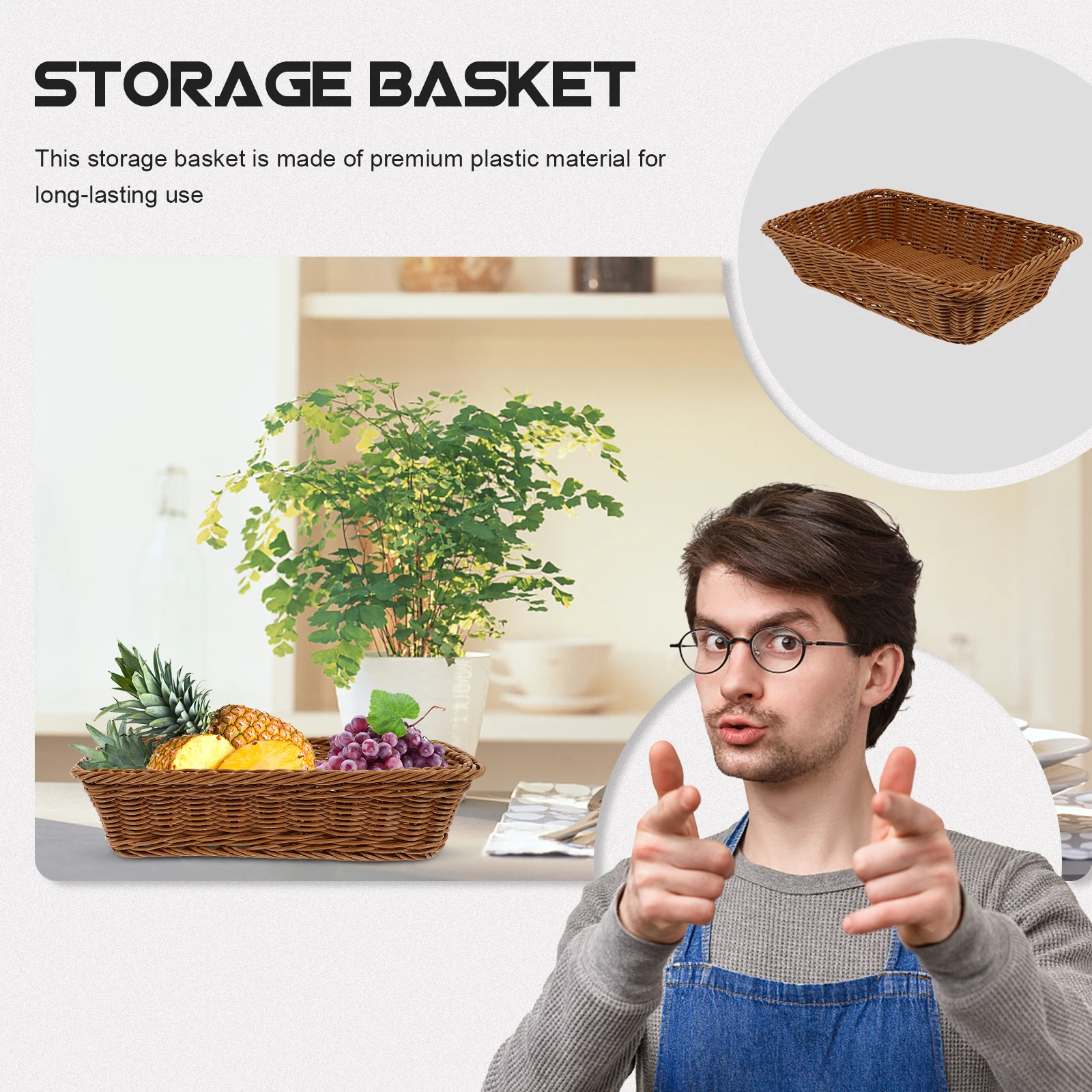 

Rattan Storage Basket Home Tea Table Bread Woven Food Creative Fruits Hand-woven Toy