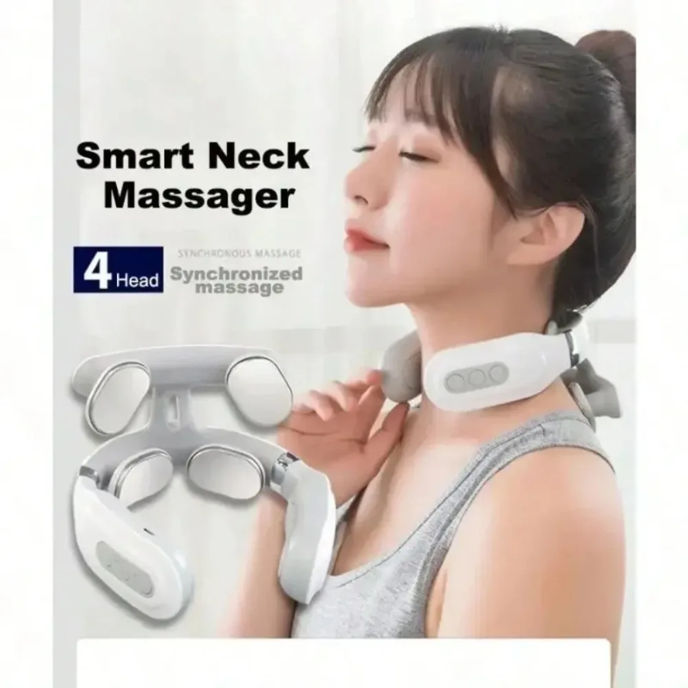 Four heads Adjustable USB Charging Neck Massager Heating Function Breathing Light For Neck Pain Relief And Relaxation
