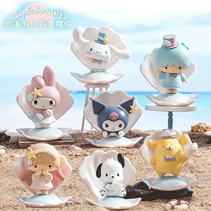 

Kawaii Sanrio Kuromi My Melody Cinnamoroll Beach Holiday Toys Blind Box Gifts Toy Model Anime Figures Collect Ornaments