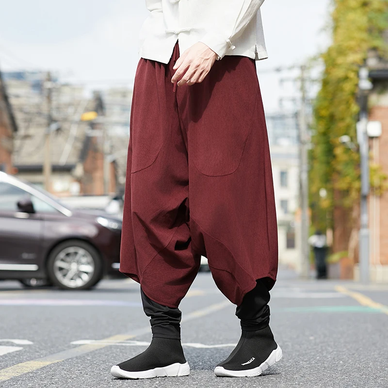 

Men Hiphop Dance Pants Man Harajuku Harem Pants Chinese Style Vintage Double Layer Low Crotch Trousers Oversized Corduroy Pants