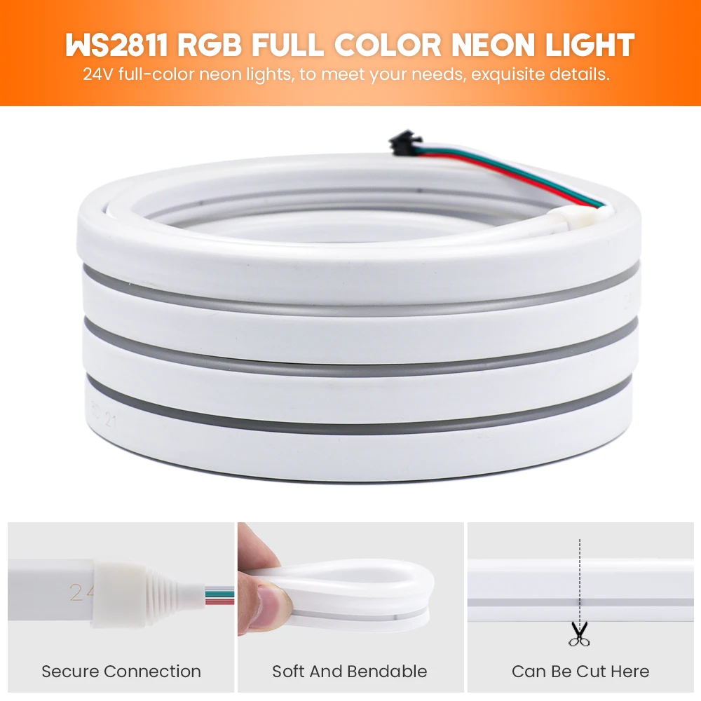 Imagem -05 - Wifi Bluetooth App Controle 12v 24v Sonho Cor Neon Luz Impermeável Ws2811 Rgb Fita Flexível Corda Led Strip eu us uk au Set