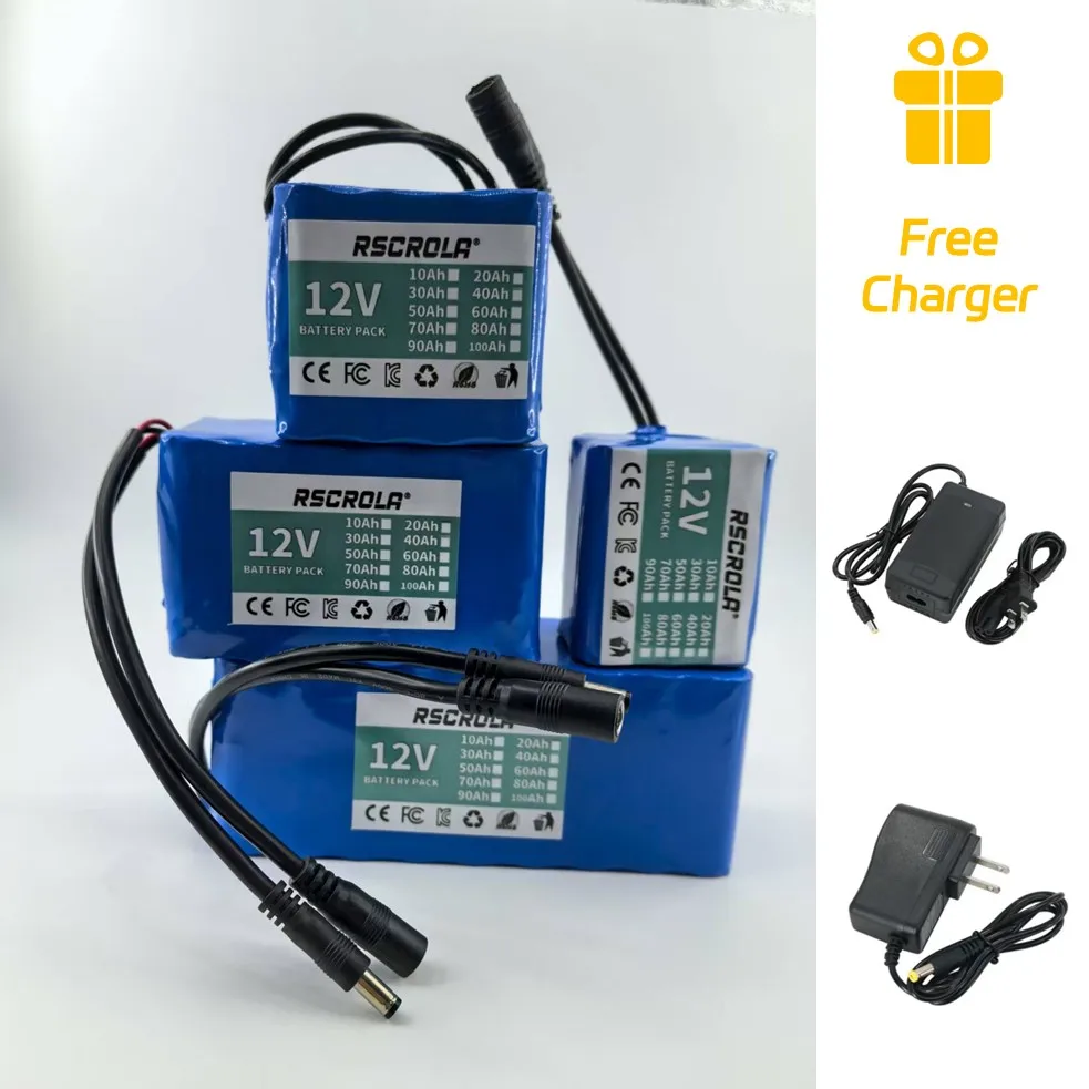 حزمة بطارية ليثيوم 12 فولت قابلة لإعادة الشحن، حزمة بطارية 12 فولت 18650 مع BMS، للطاقة الشمسية، ضوء LED، نموذج RC، مصدر الطاقة، DIY، مع شاحن #4