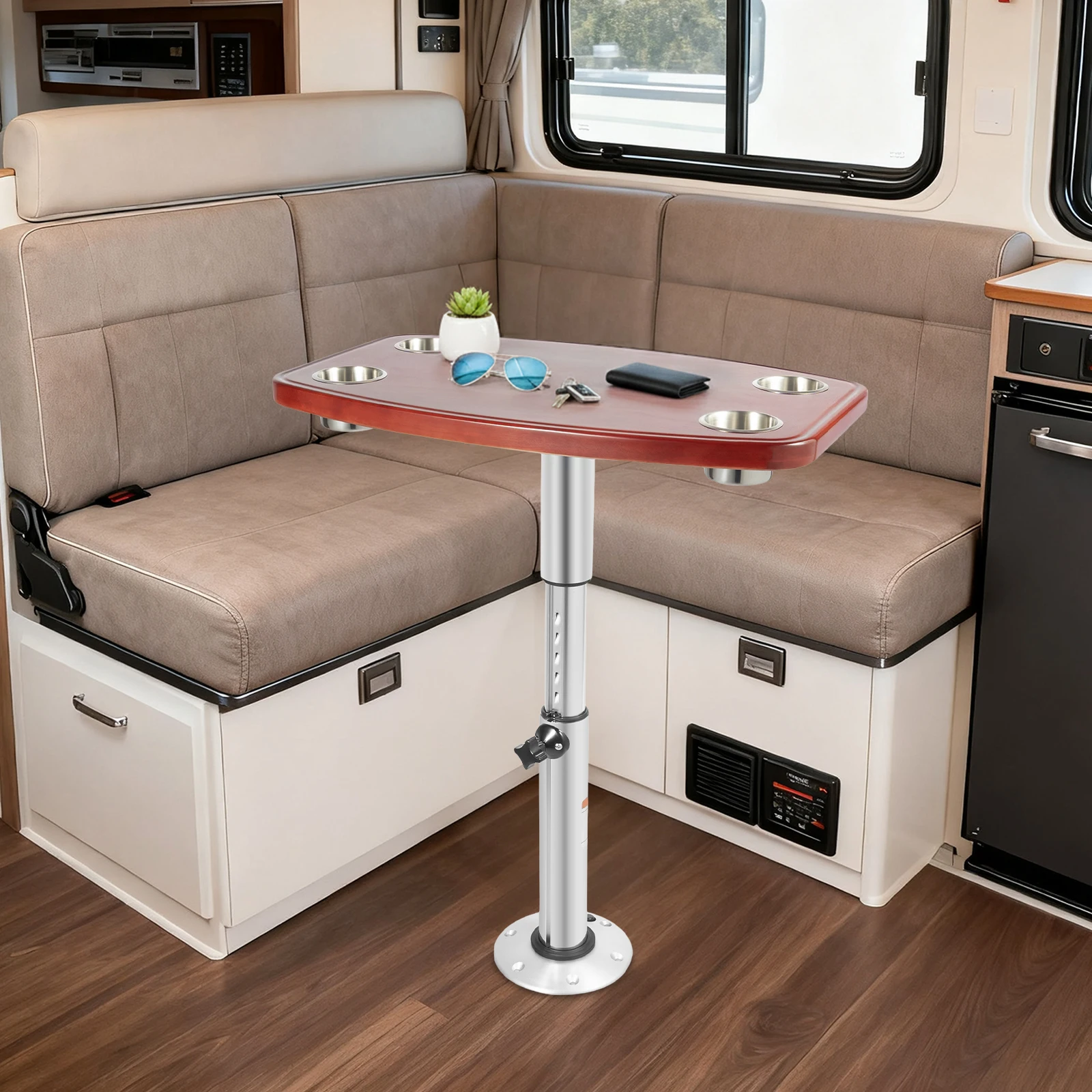 

Прямоугольный стол для автодома 60*38*3 см, регулируемый, для использования внутри помещений, со встроенными подстаканниками, подходит для автодомов, гостиниц, автомобилей, морских судов.