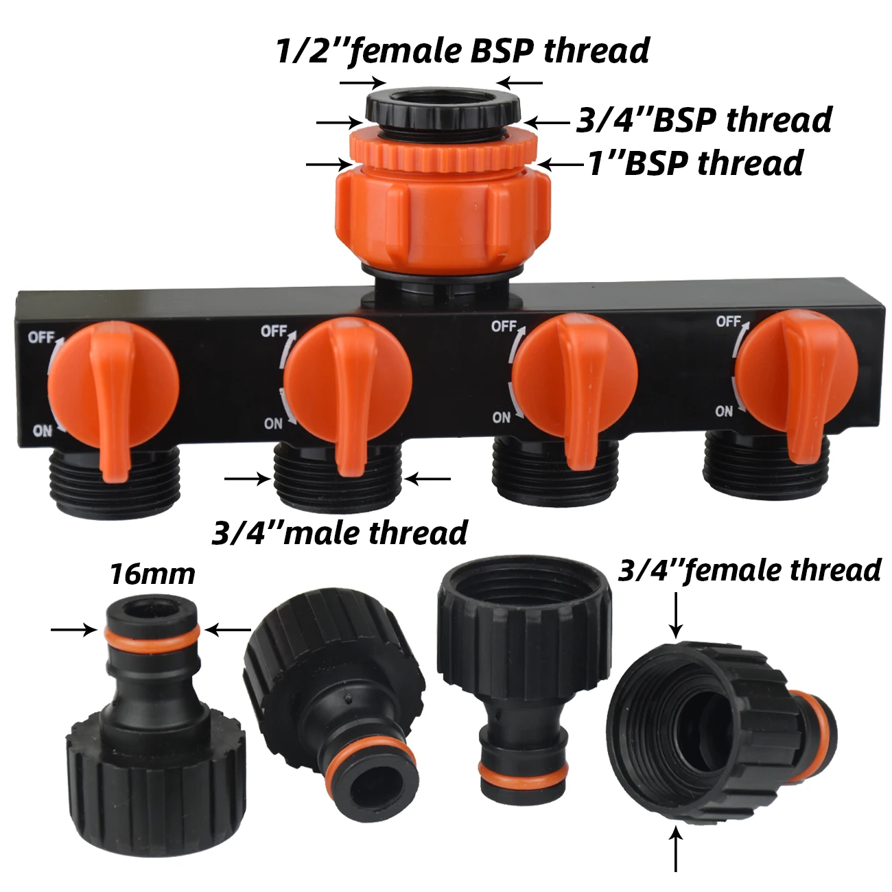 KESLA Garden 1/2'' 3/4'' 1'' Water Tap Splitter 4-Way Outlet 4/7mm 8/11mm Watering Hose Adaptor Valve Connectors for Greenhouse