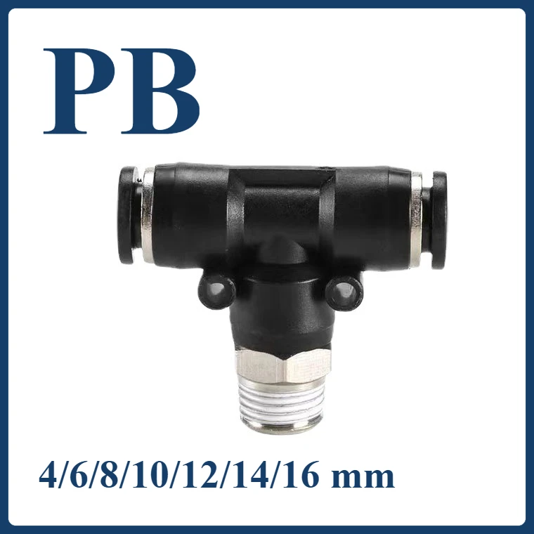 Pneumatic Quick Connect Fitting T-Type Tee Male Thread PB4/16 M5/01-06 for Compressor Air Tools & Industrial Automation