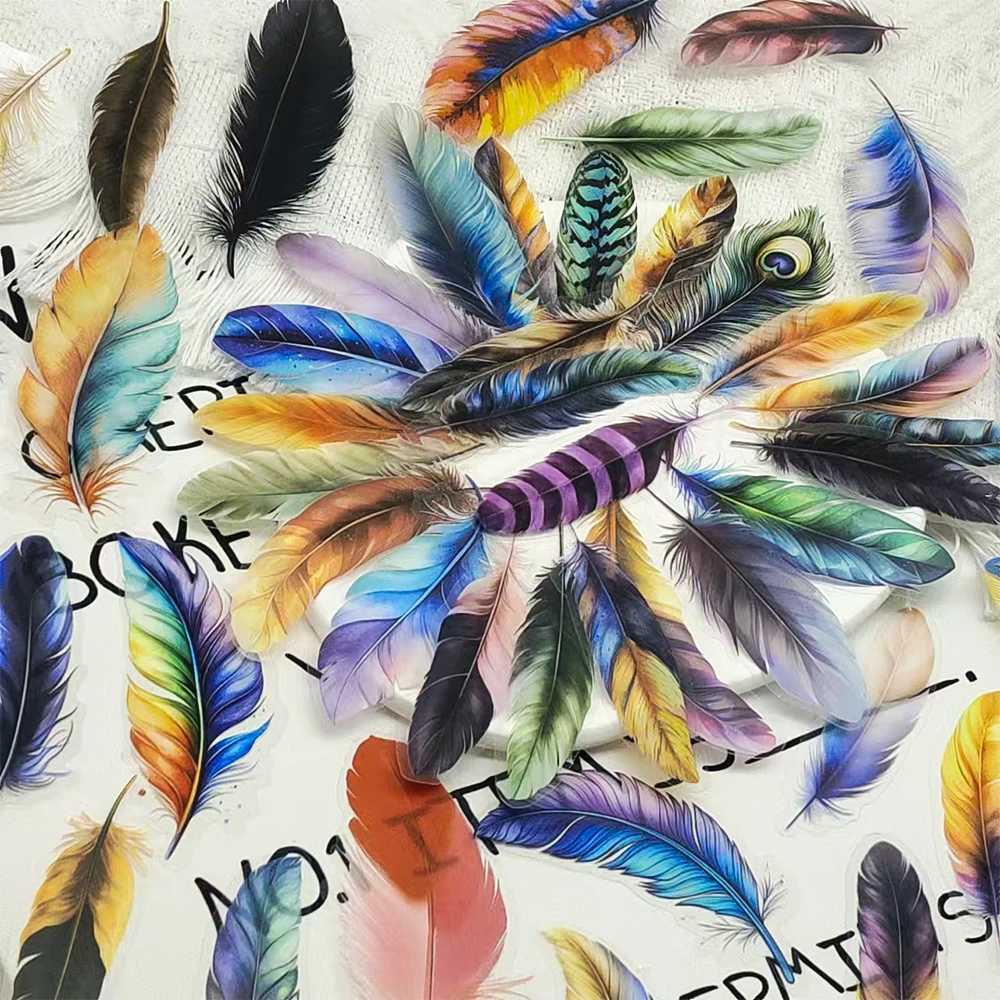 

50PCS Colored Feathers Stickers Funny Graffiti Decals For Refrigerator Laptop Luggage Phone Case Scrapbook Cartoon PET Stickers