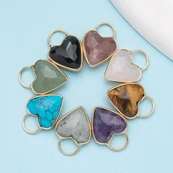 2Pcs Love Lock Pendant Natural Stone Rose Quartz Peach Heart Pedant For Women Birthday Halloween Christmas Gift