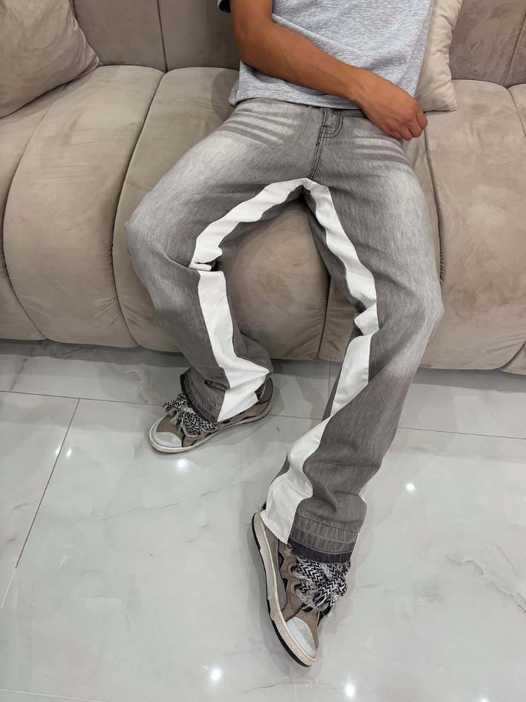 

2026 washed micro-flare gray stitching jeans, suitable for both men and women, can be worn as long pants or shorts, comfortable