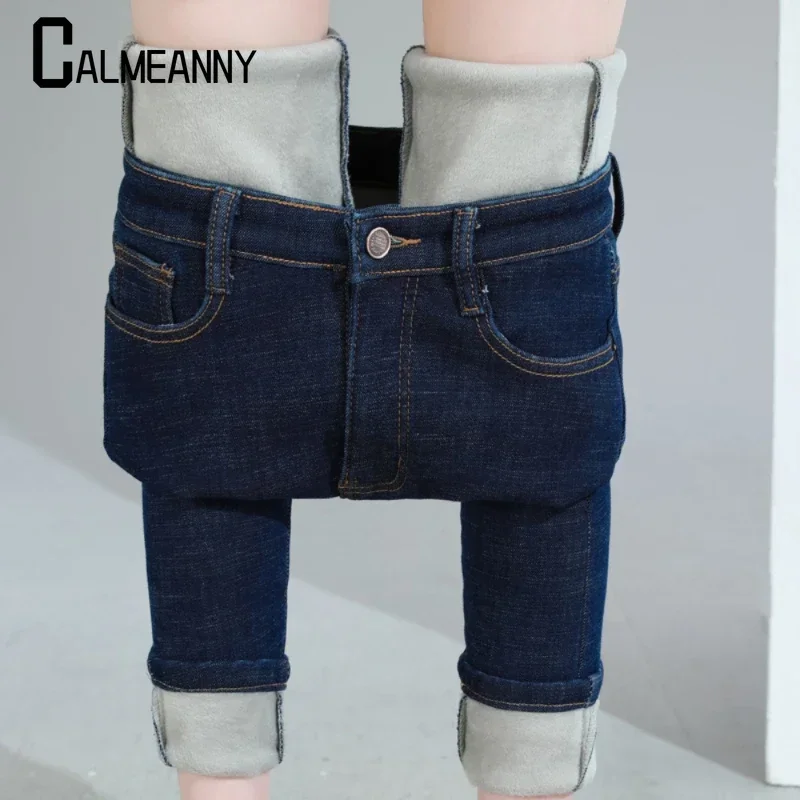 

Winter Women Snow Warm Plush Stretch y2k Pencil Pant Thermal Jeans Casual Skinny Thick Fleece Hot Legging Female Retro Trousers