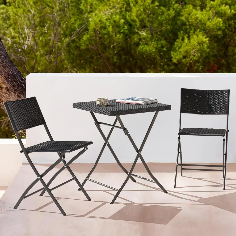 Weather-Resistant Rattan Folding Table and Wicker Patio Chairs for Indoors and Outdoors, Backyard,3-Piece Outdoor Folding Set