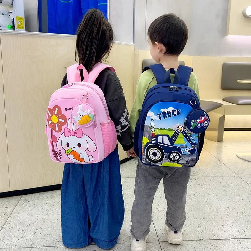 Children's Cartoon Car Backpack for Kindergarten Boys And Girls 3-6 Years Old Big Class New Model School Bag with Water Bottl...