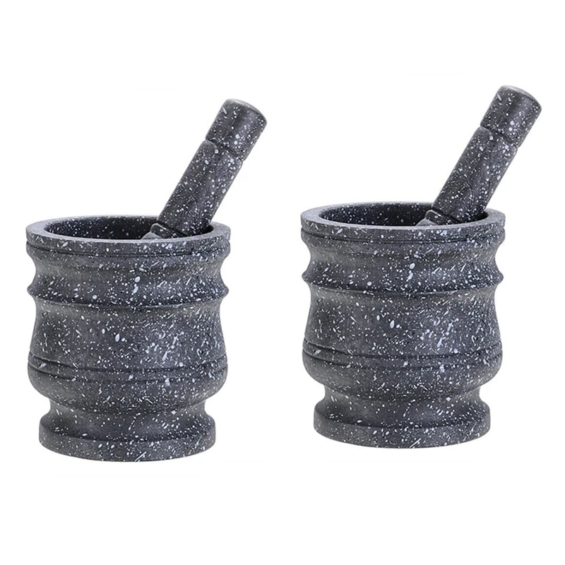 

2X Granite Pattern Pestle Set Stone Spice Grinder Solid Grinder Cooking Set