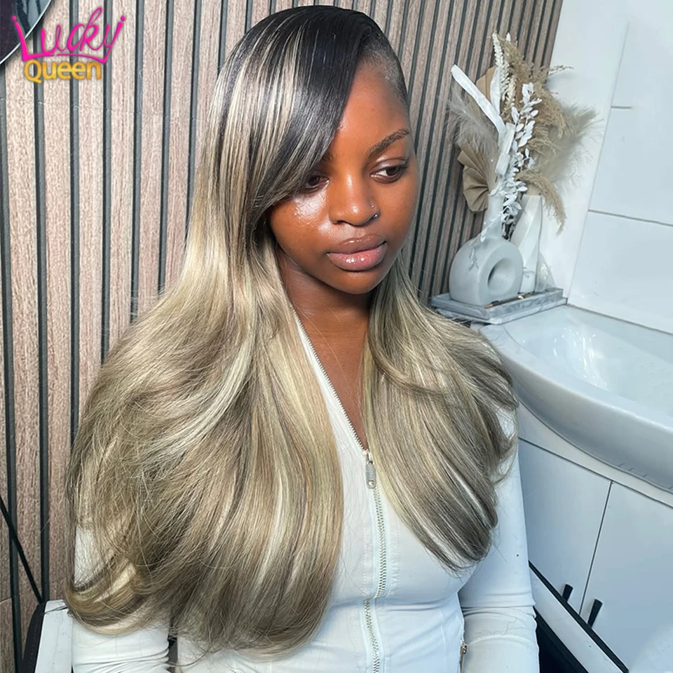 

Highlight Gray Blonde Human Hair #27 Brazilian Wigs Transparent HD Pre Plucked Ombre Lace Frontal 13X4 For Women 180Density 13X6