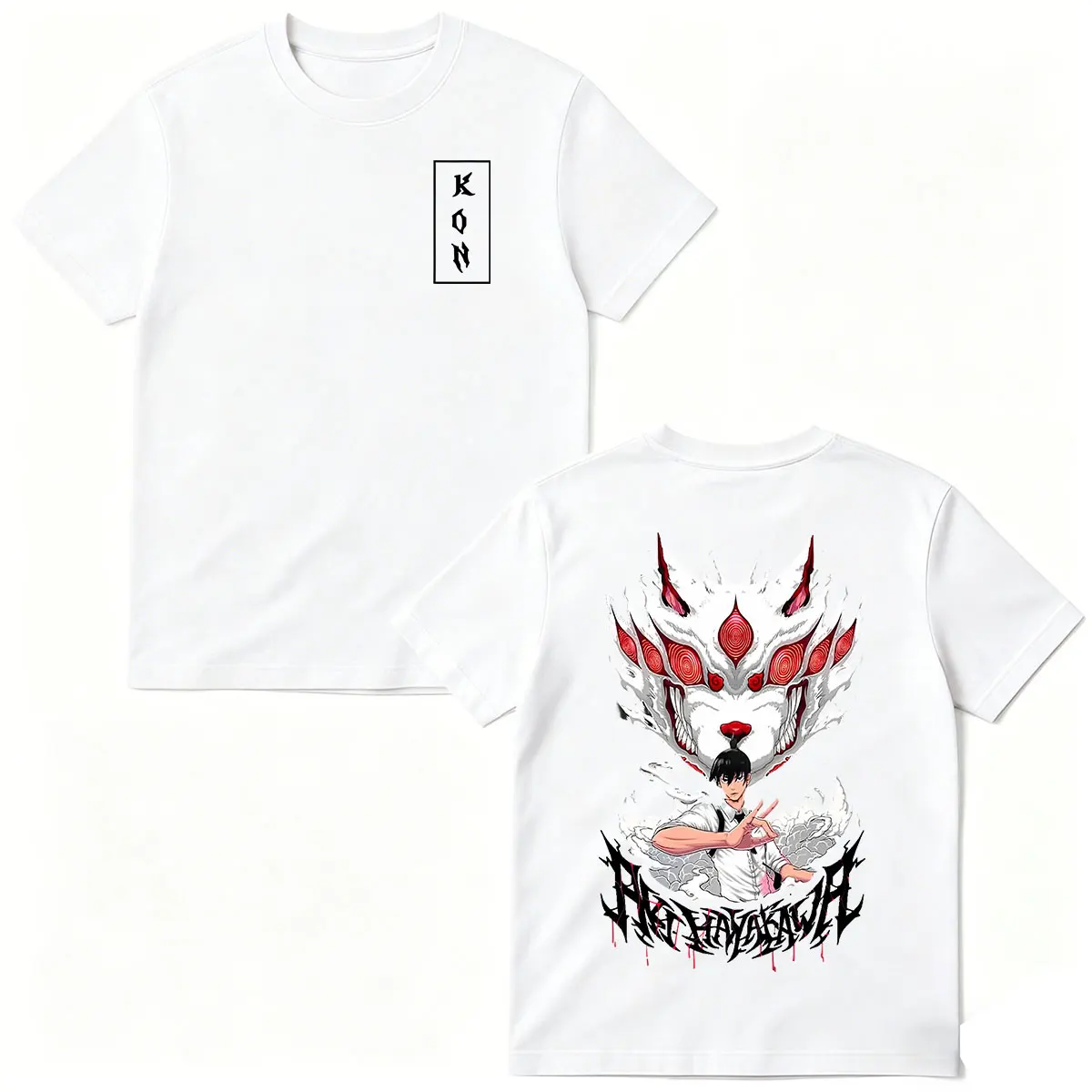 Anime Chainsaw Man Hayakawa Aki Kon Fox Devil T-shirt Men's Women Clothing Cotton Oversized Short Sleeve T Shirt Tops Streetwear