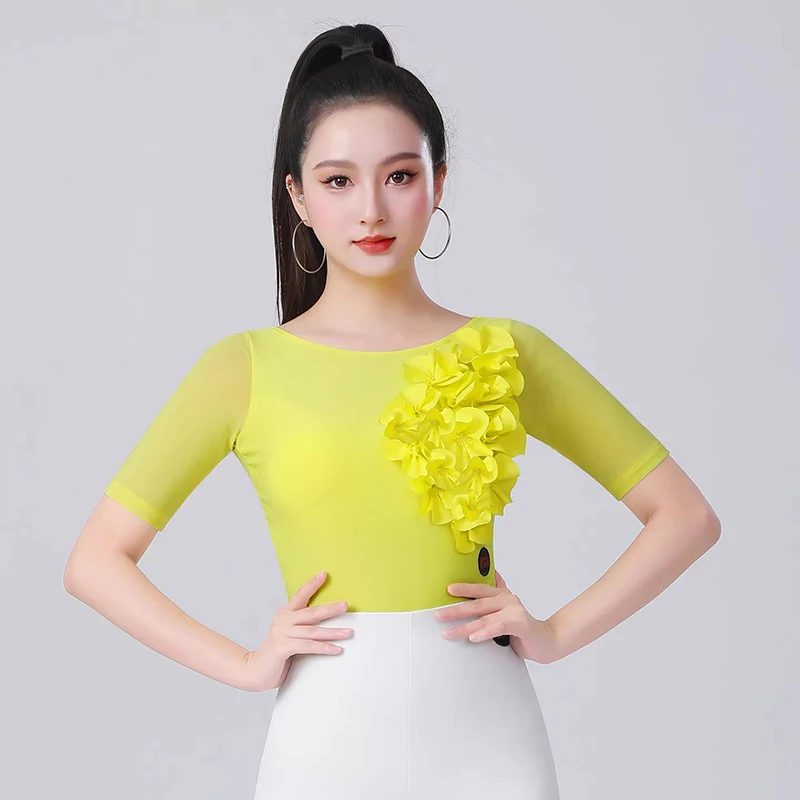 Tops de baile latino rosa, camisa de baile de vals Sexy, Ropa de baile de salón, mono, trajes de práctica de danza moderna para mujer 2025