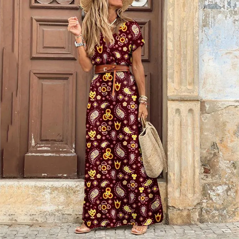 2024  Women\'s Long Dress Summer Beach Bohemian Dresses Vestido Casual Robe Female Clothing Y2K Floral Skirt Fashion for Women