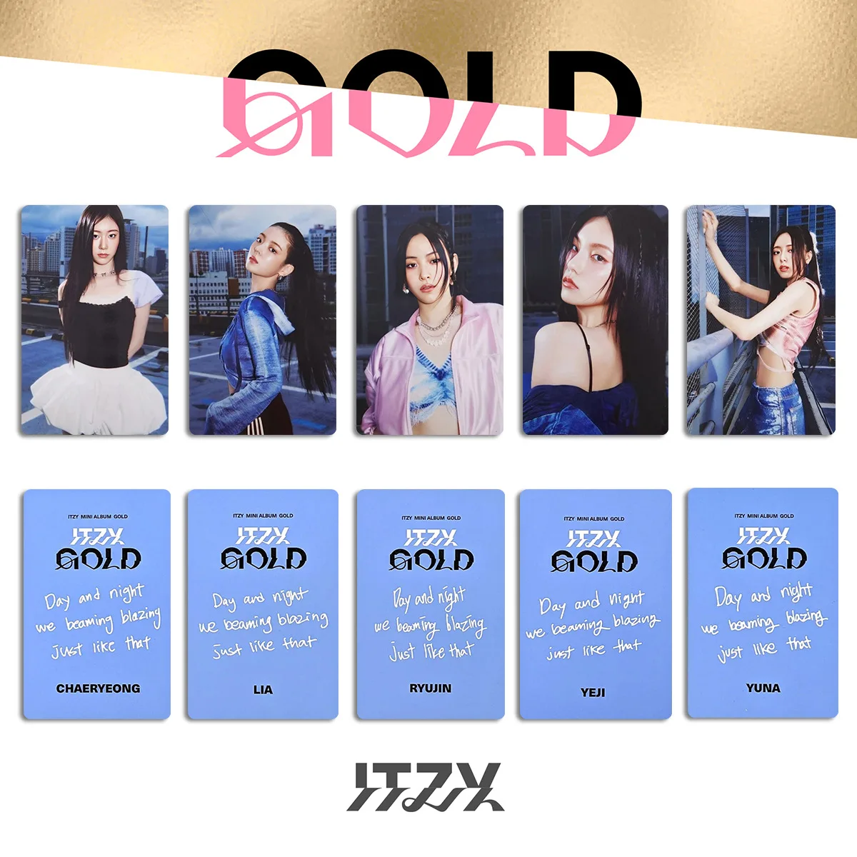 5Pcs/Set KPOP ITZY Album GOLD Postcard Double-Sided Photocards Yeji Lia Ryujin Yuna Chaeryeong Lomo Cards Fans Collect Gift