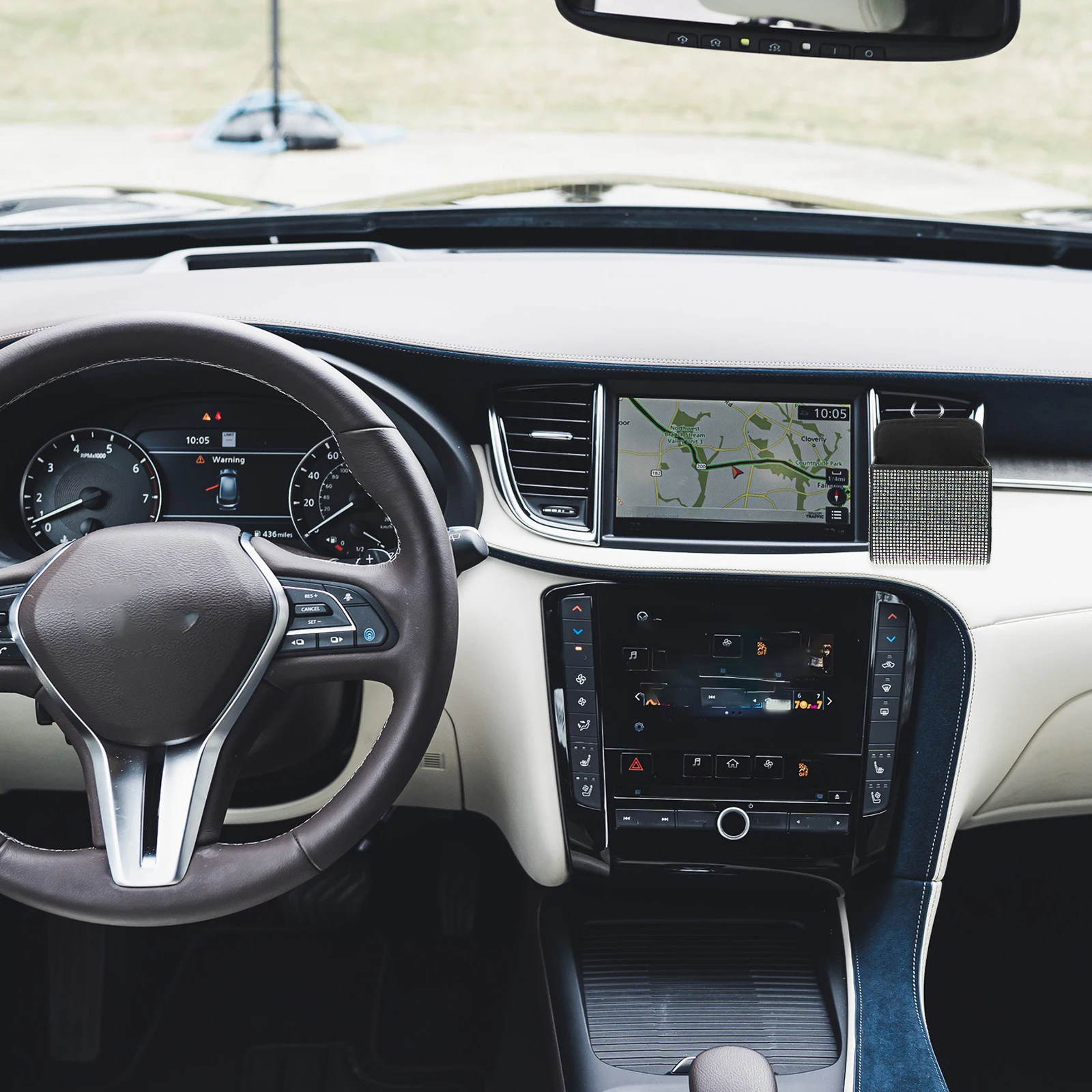 

Air Vent Storage Hanging Case Car Pouch Rhinestone Coin Holder Large Capacity Phone Organizer Change Coin Dispenser