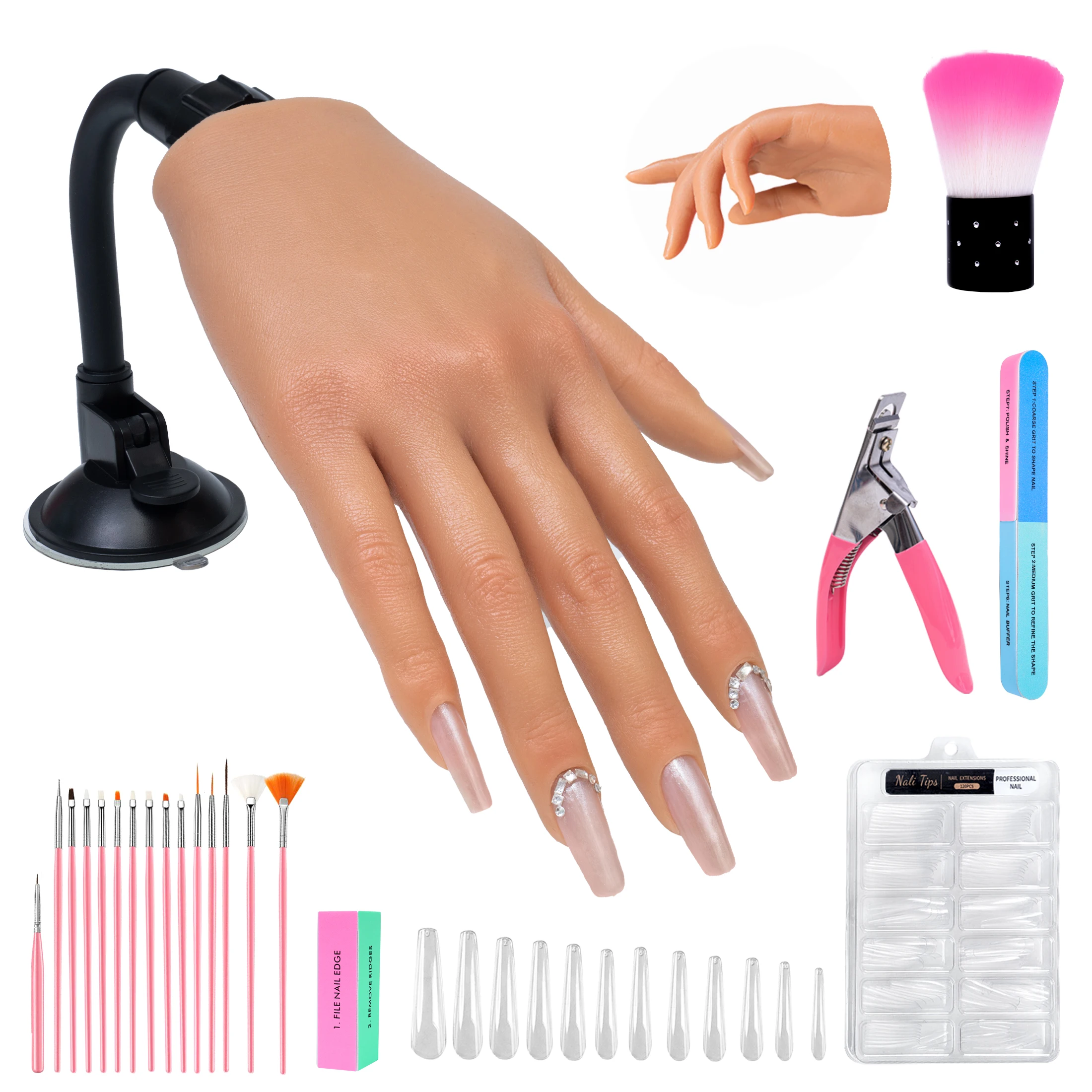 Veikmv Practice Hand for Acrylic Nails, 1:1 Silicone Flexible Fingers, Reusable Nail Training Hand, Halloween Gift Kit