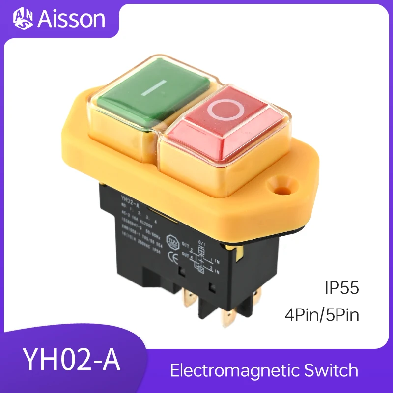 YH02-A Electromagnetic Switch 110V 8A / 220V 15A 4PIN 5PIN Starter Push Button for Machine Tool Equipment Waterproof Panel