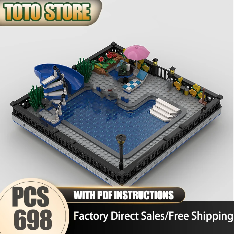 

Moc Building Bricks Модель времени в бассейне Технология Модульный городской блок с видом на улицу Игрушка DIY Сборка Рождественский праздничный набор Подарки