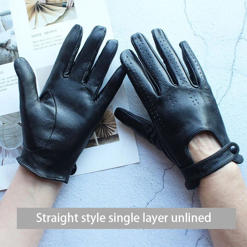 Women's Summer Full Finger Leather Gloves Breathable Single-Layer Sheepskin Fashionable Short Motorcycle Riding Gloves