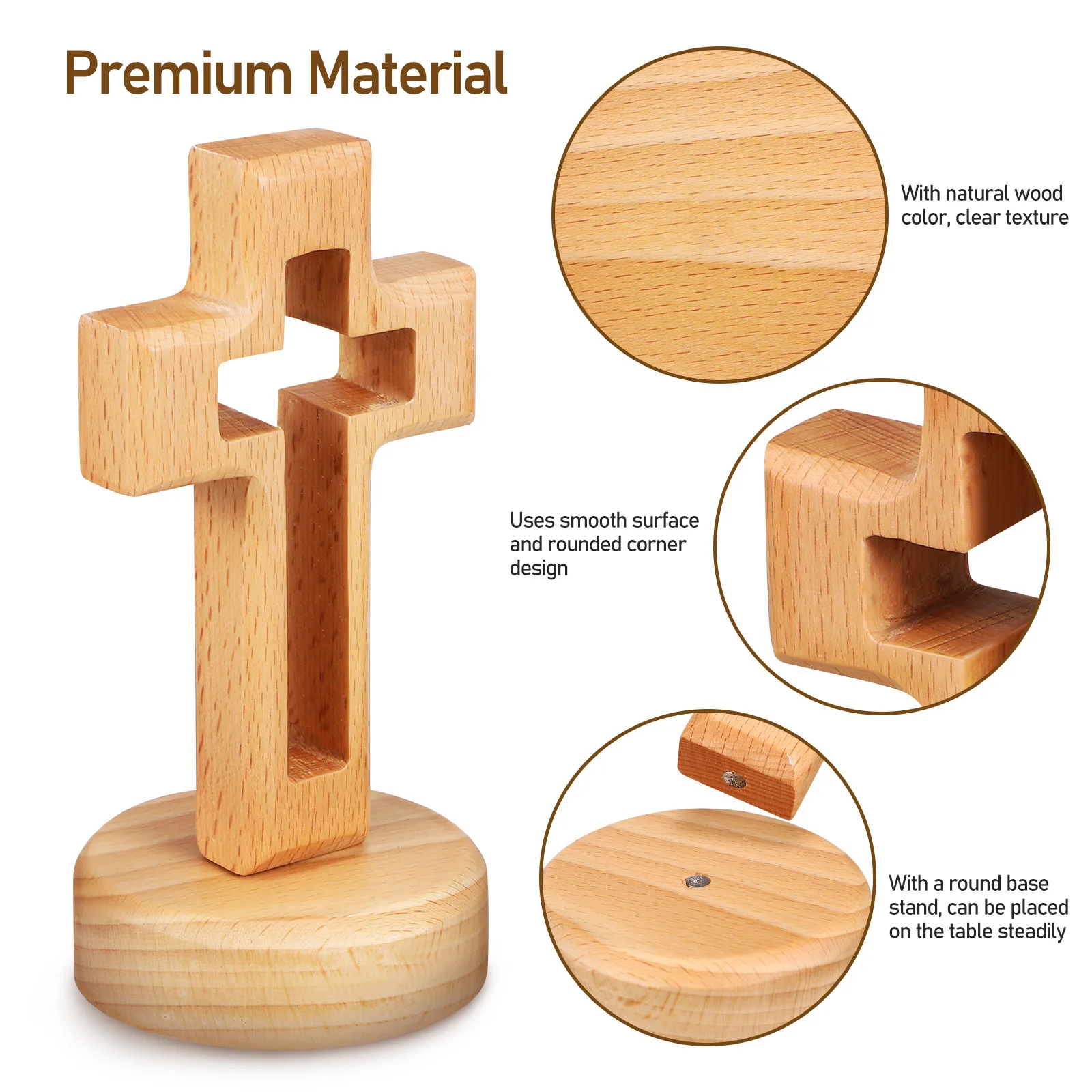 

Wooden Cross Ornament Natural Wood Grain Hollow Design Smooth Rounded Edges Tabletop Decor For Church Religious Home