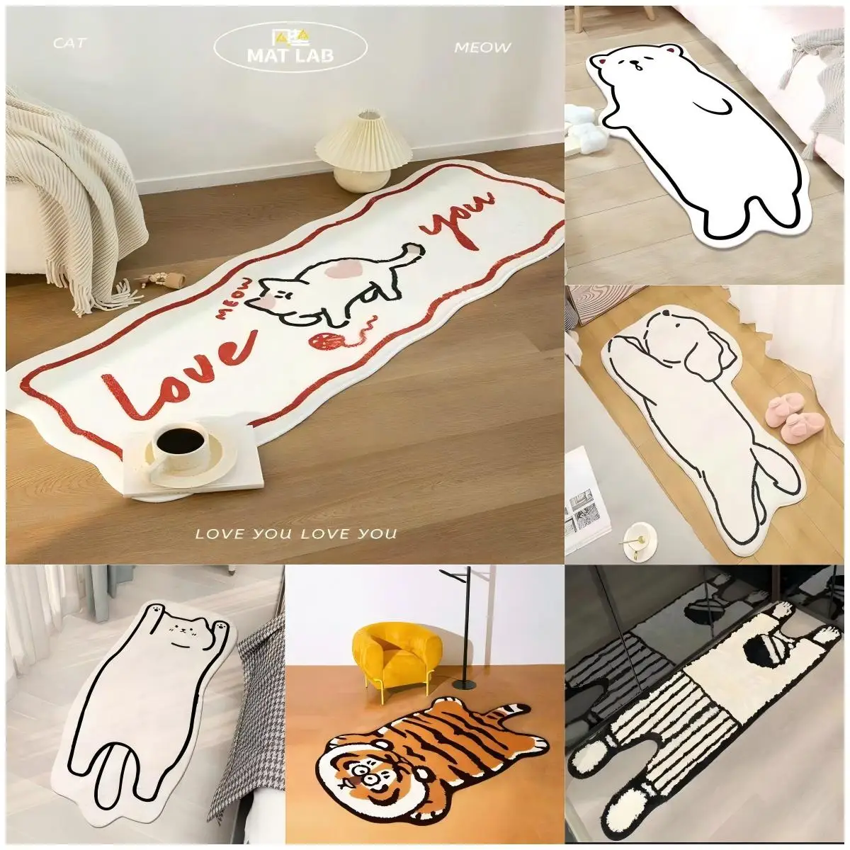 VIKAMA Cute Cartoon Carpet Thickened Encrypted Soft Pile Non-Slip Pad Bedroom Living Room Children's Room Soft Cute Home Decor