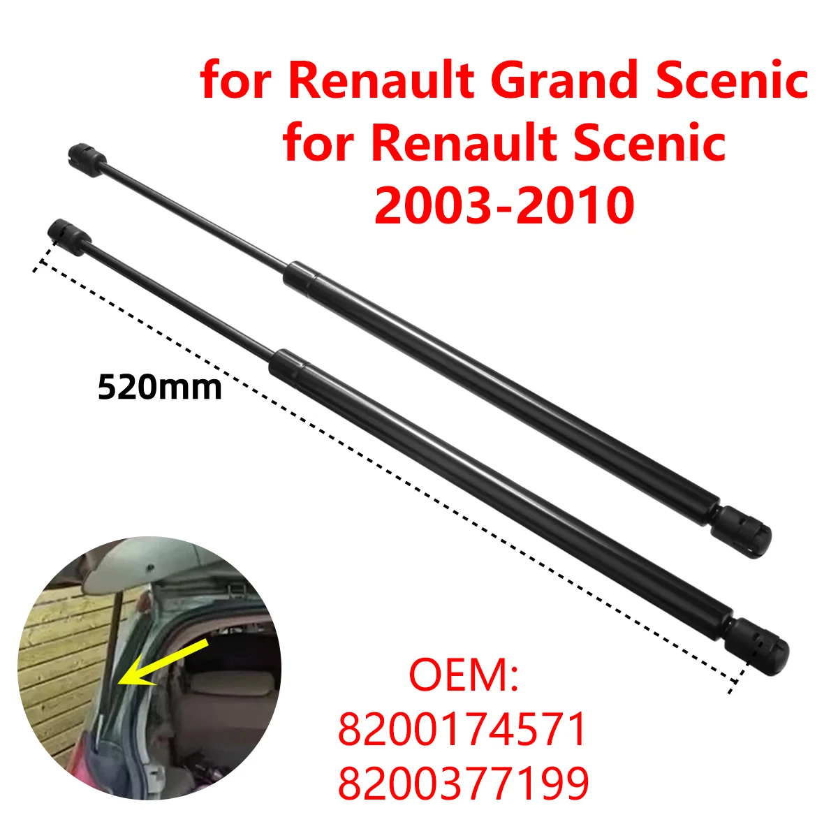 

2Pcs 8200174571 Car Rear Trunk Boot Tailgate Gas Struts Lift Support Rod Bars for Renault Scenic 2 Grand Scenic 2 2003-2010
