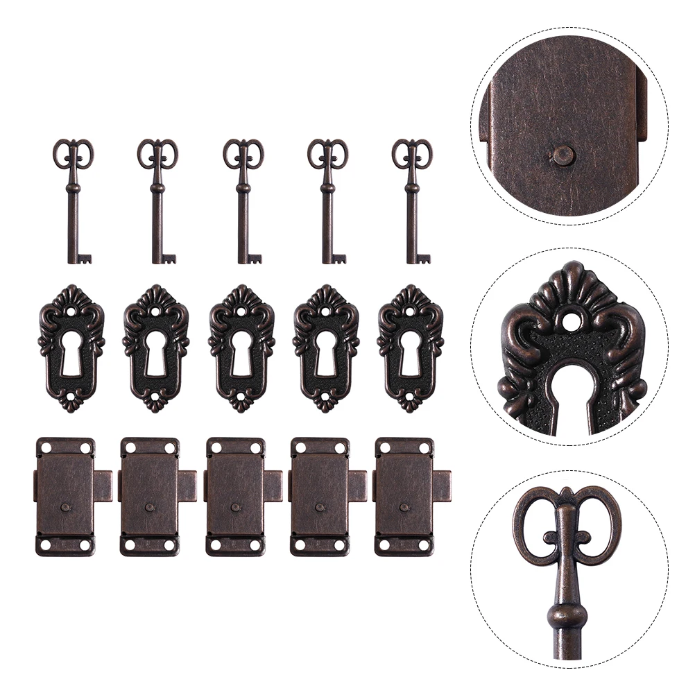 

5Sets Vintage Latch Lock Set for Wooden Box Wine Case Memorabilia Cabinet Decorative Iron Hardware Vintage Latch