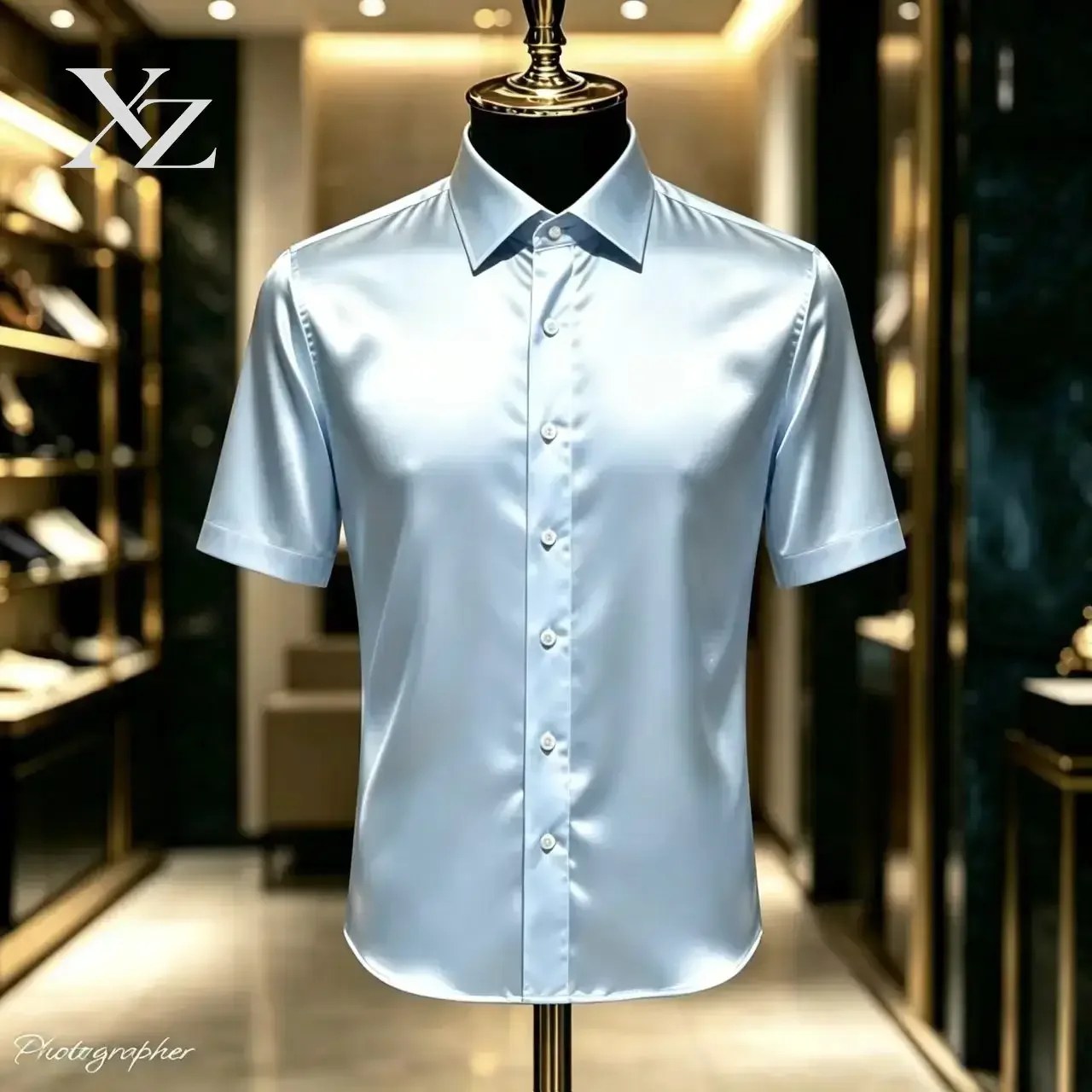 Premium Men's Solid Color Satin Short-Sleeved Slim Fit Dress Shirt with Glossy Feel – Hot Sale Elegant Wedding Party