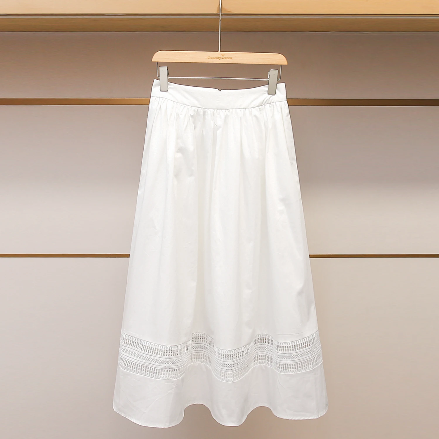 

High-End Women's Hollow out Patchwork White Fre Sle f-length Skirt Ci Commuting High Waist A-line Skirt