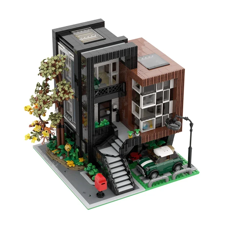 City Street View Model MOC Building Bricks Modern Style Villa Modular Technology Gifts Holiday Assemble Children Toys Suit