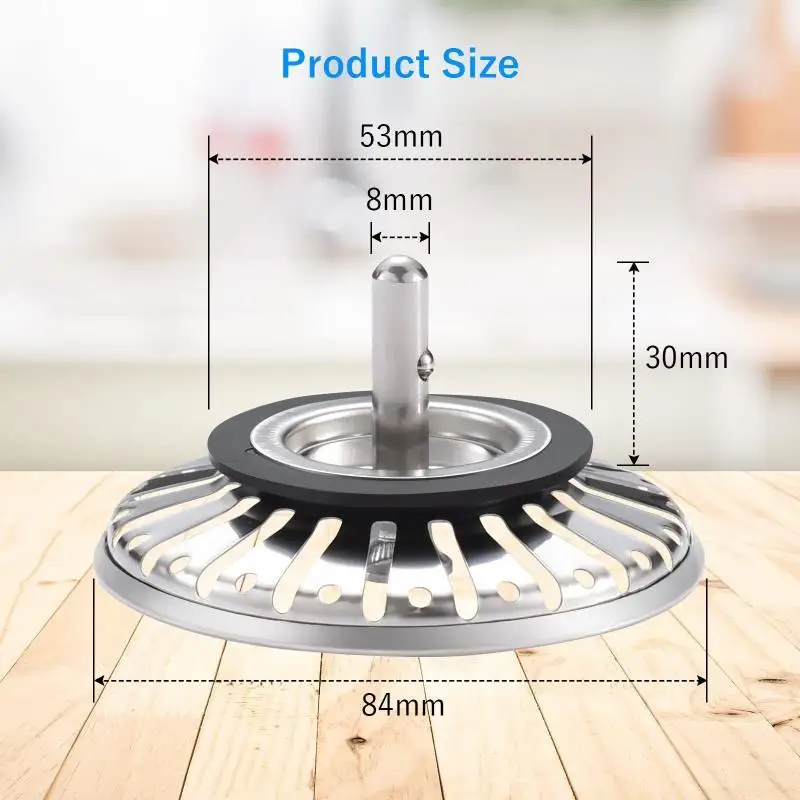 84mm Kitchen Sink Drain Strainer Hair Catcher Stopper Waste Filter Tool For Basin Bathtub Sewer Anti-block Filtration Daily Use