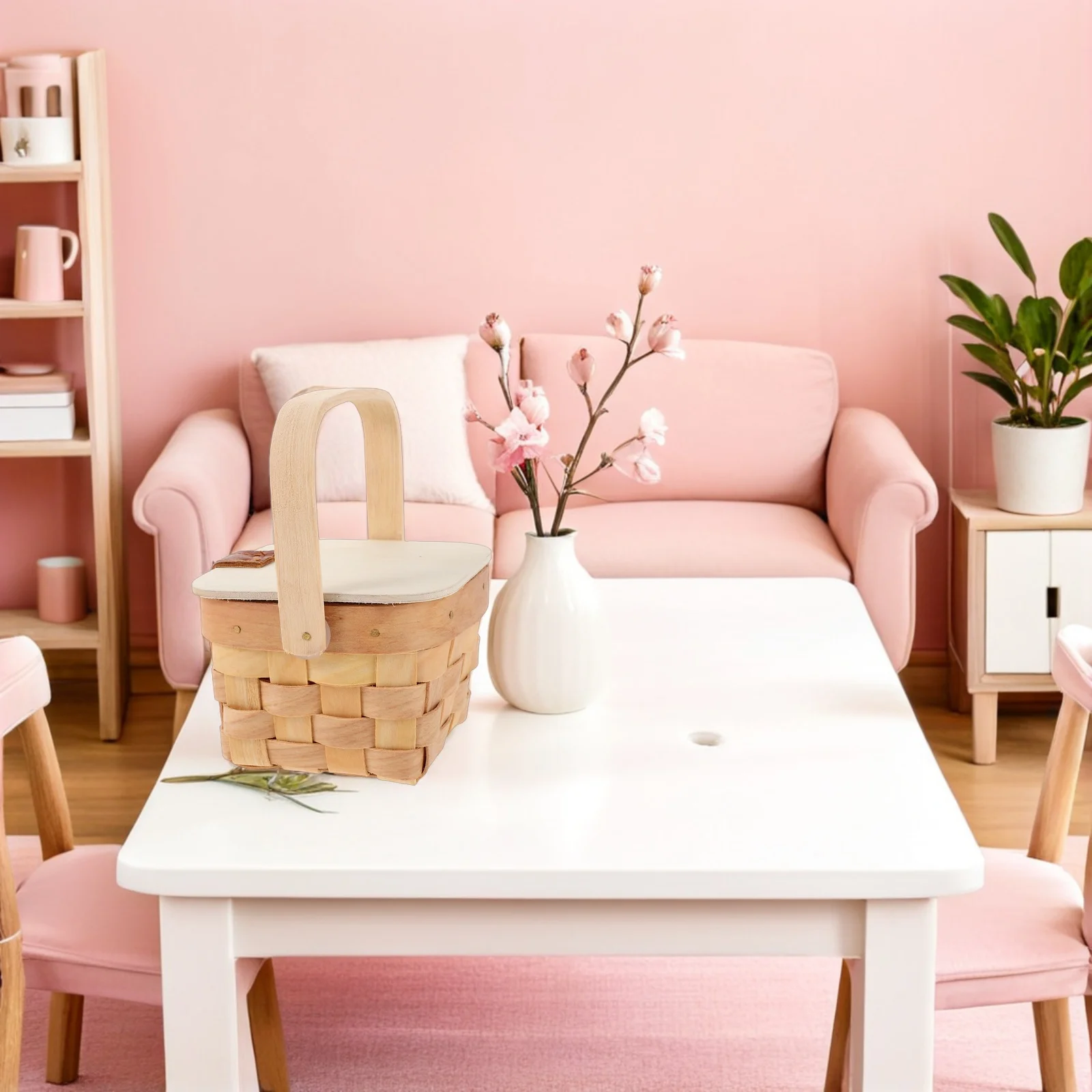 2개 미니 우븐 바구니 나무 손잡이 천연 소형 캔디 홀더 웨딩 파티 선물 공예 장식 카키 미니 햄퍼 바구니