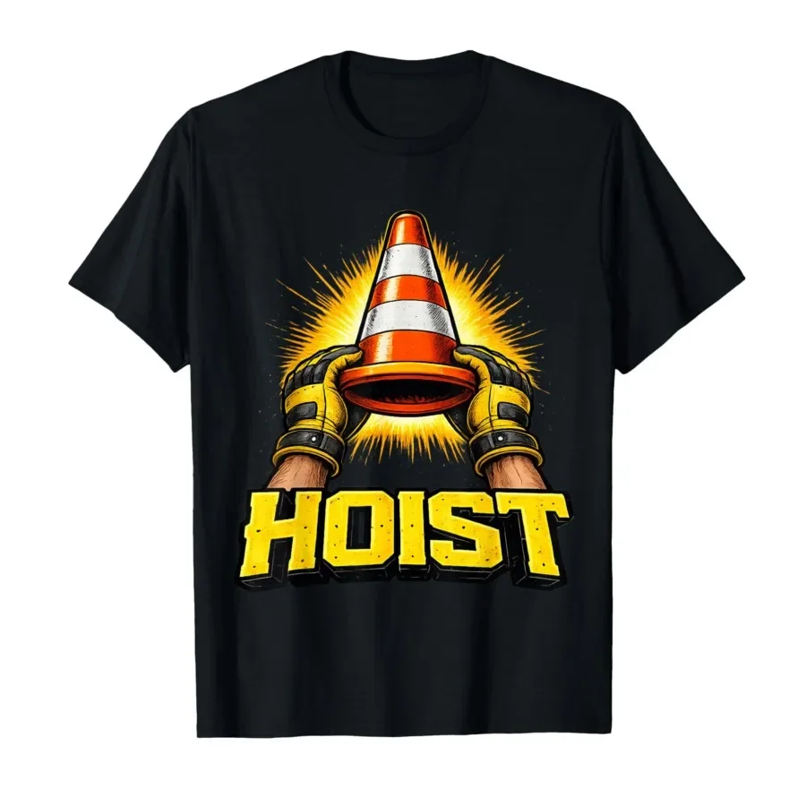 

Hoist The Cone Funny Traffic Construction Worker Meme Style T-shirt For Men Women 100% Cotton T Shirts Short Sleeve Tops 0413-3