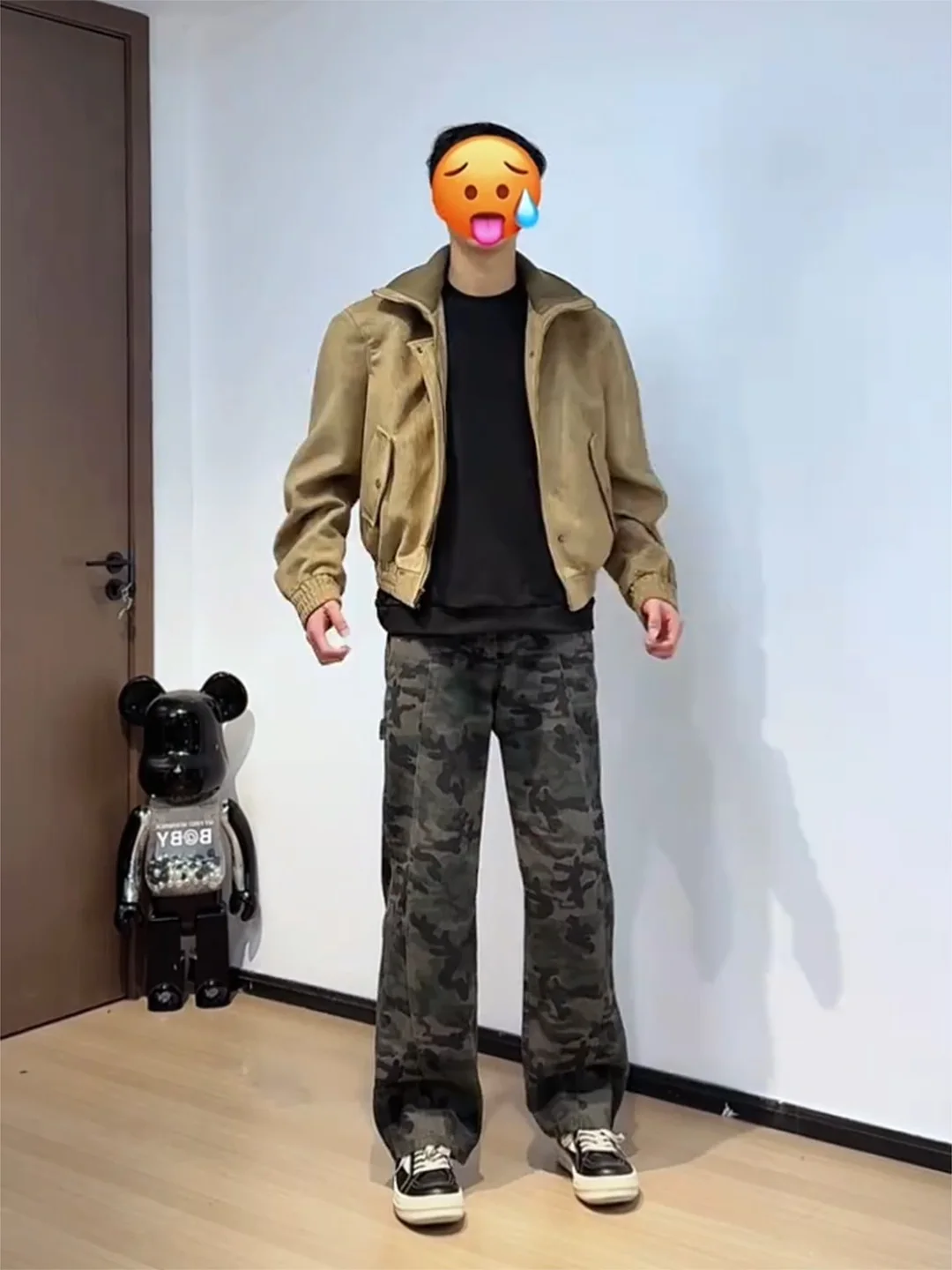 

American High Street Camouflage Fleece Lined Casual Straight Leg Men's Jeans Slimming Carpenter Work Pants